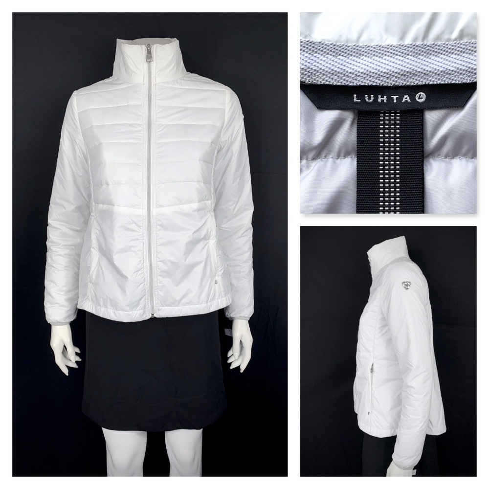 LUHTA Full Zip Nylon Windbreaker Lightweight Puffer Jacket White Sz 6 NWT